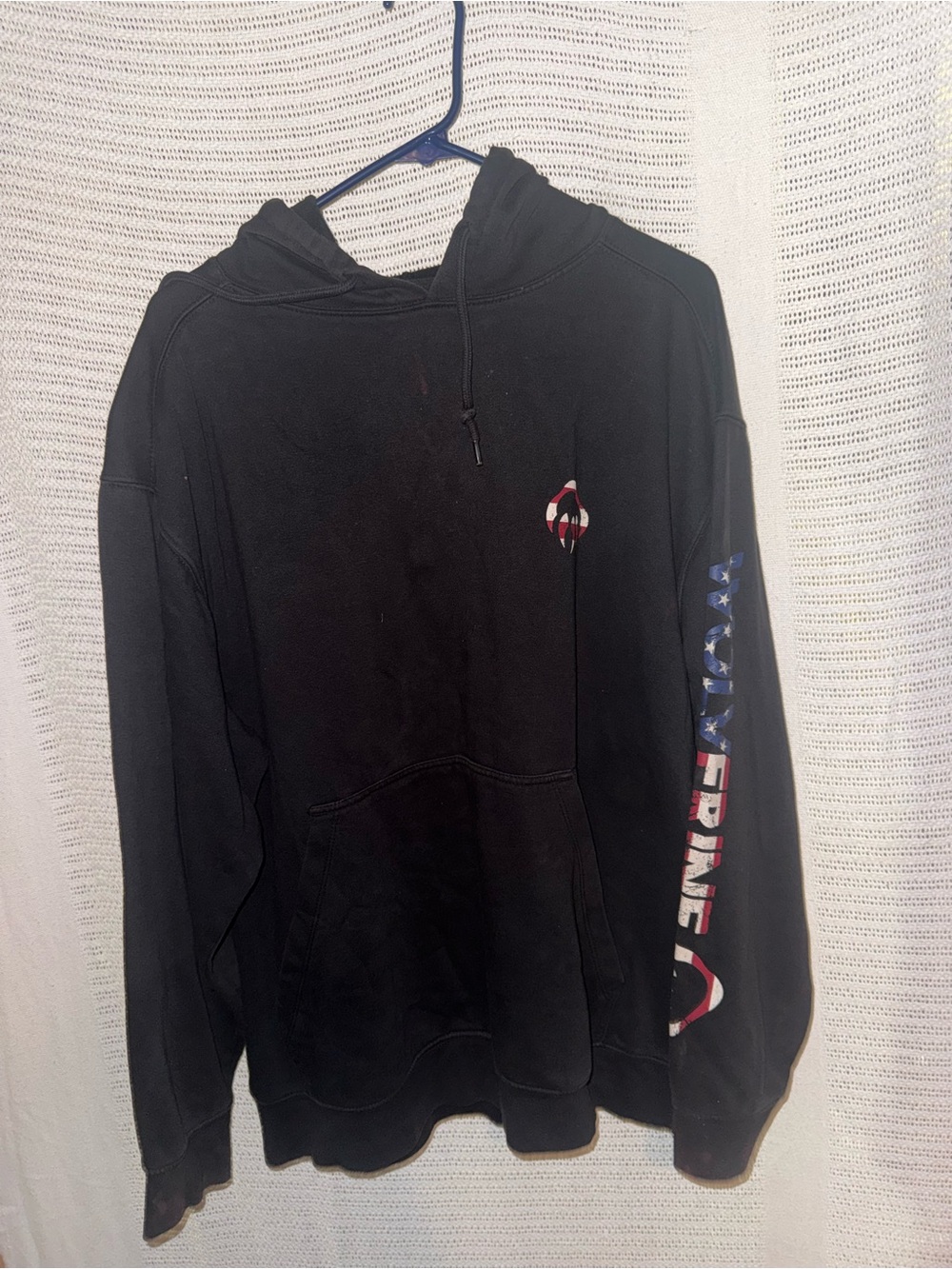 Wolverine Black Crewneck Hoodie with Patriotic Sleeve Graphics